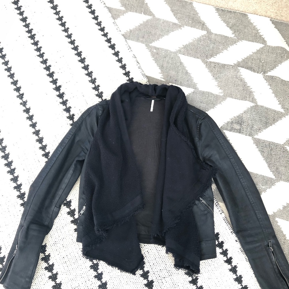 Free People coated denim drapefront jacket